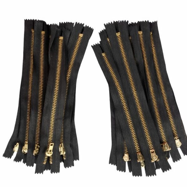 premium jeans zip. Black zipper with gold brass teeth for tailoring, fashion design, bags and garment sewing in Nigeria