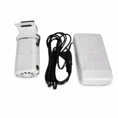 Amro sewing machine motor kit with electric motor, black power cord and white foot pedal controller on clean white background