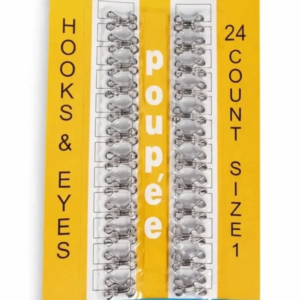 Silver hook and eye fasteners size 1 – 24-count sewing hooks and eyes for garments and tailoring