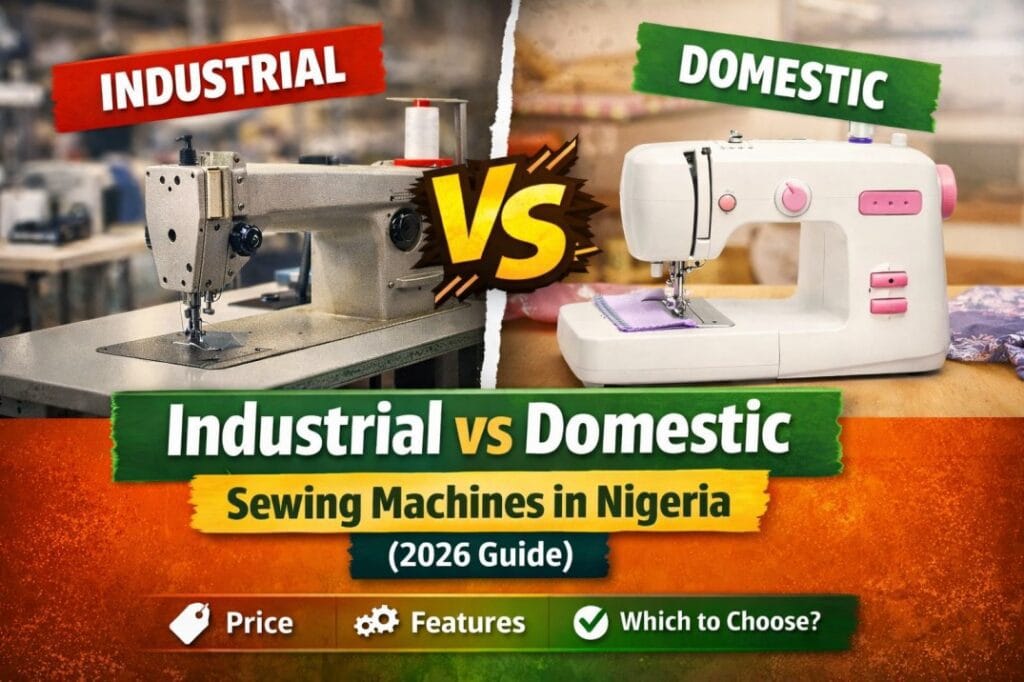 Industrial vs domestic sewing machines in Nigeria showing side-by-side comparison for tailors and fashion businesses