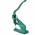 Heavy duty green grommet press machine for installing eyelets, snap buttons, and rivets used in tailoring, leather work, and garment production