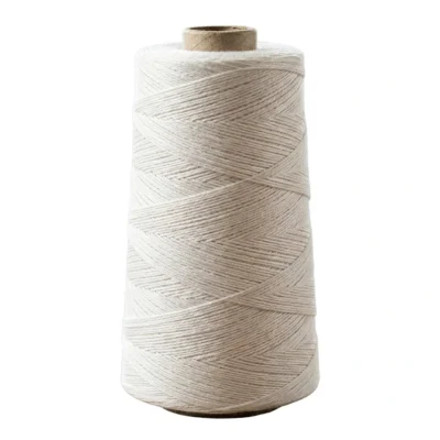 white Spintex whipping thread cone on a plain white background for industrial and manual sewing and clean finishing.